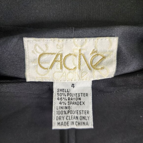 Womens Black Cache Fitted Jacket Full Zip Round Neck Long Sleeve Size 4 - Picture 7 of 11